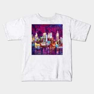 Purple Sky Over New York City Kids T-Shirt